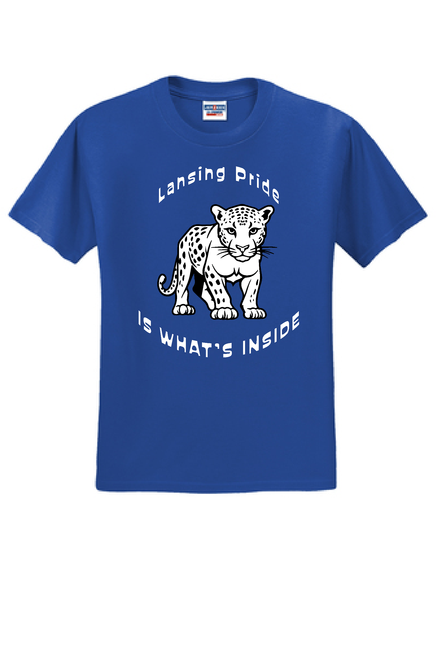 ADULT T-shirt - BLUE or WHITE - Lansing Pride Inside - LARGE LOGO