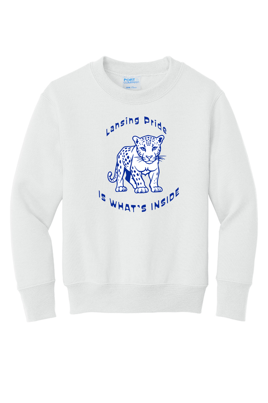 YOUTH Sweatshirt - BLUE or WHITE - Lansing Pride Inside -  LARGE LOGO