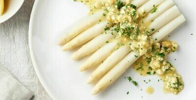 Asperges op Vlaamse wijze met krielaardappeltjes (opties mogelijk) Asperges op Vlaamse wijze met krielaardappeltjes (opties mogelijk)