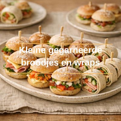 Kleine gegarneerde broodjes en wraps