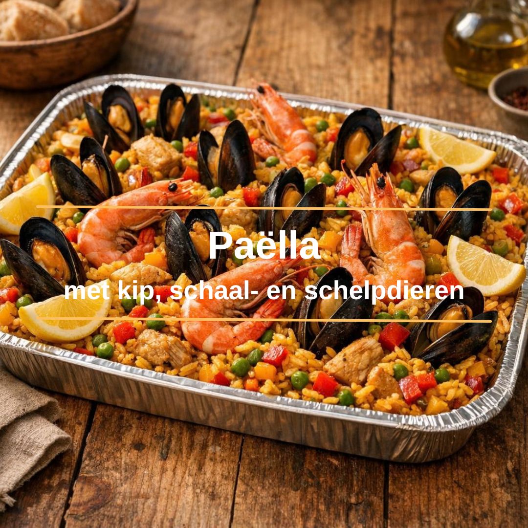 Paëlla met kip, schaal- en schelpdieren - vanaf 10 personen
