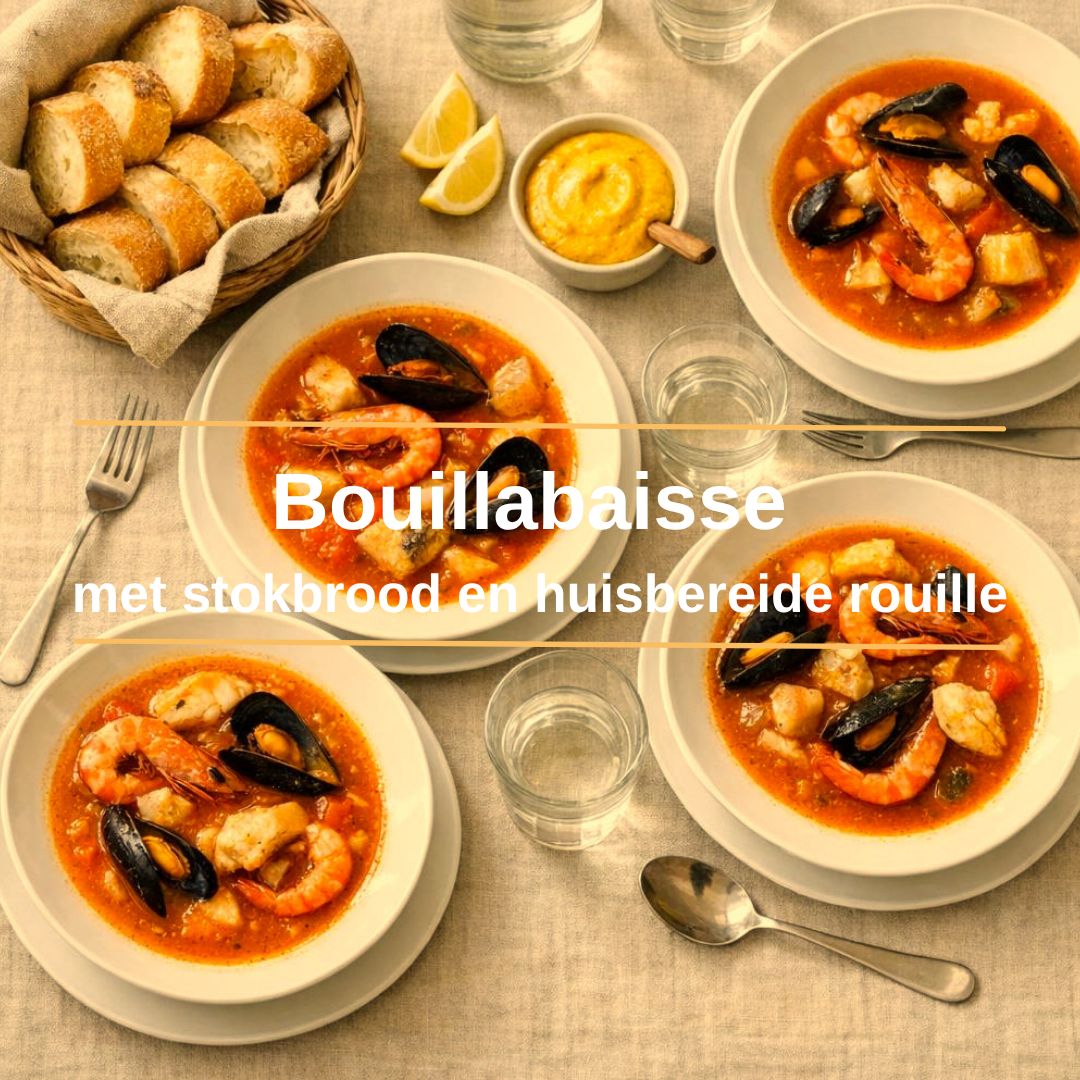 Bouillabaisse deluxe met stokbrood en rouille - vanaf 10 personen