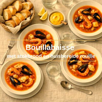 Bouillabaisse deluxe met stokbrood en rouille - vanaf 10 personen