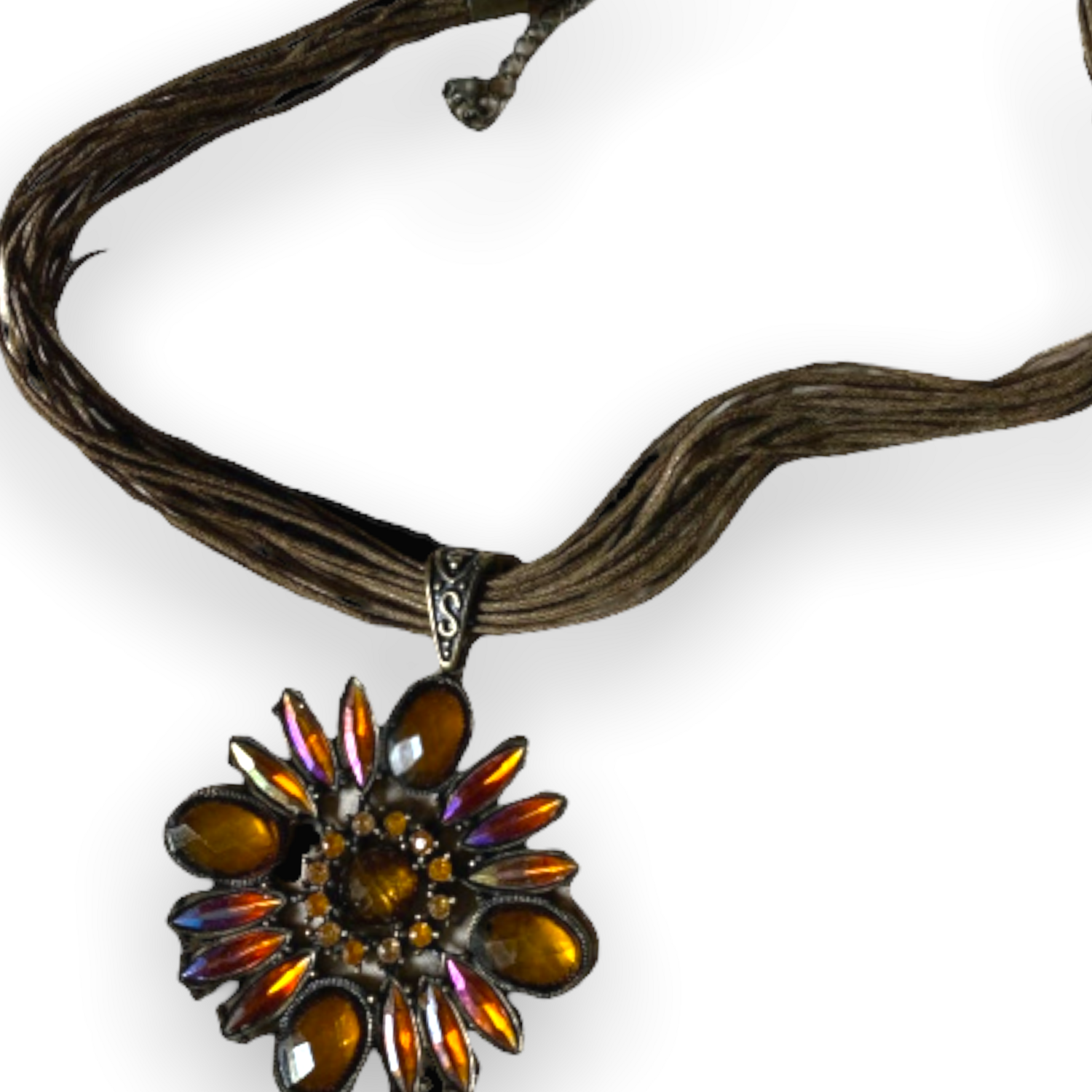 Multicolored Glass &amp; Acrylic Beads 16In with Extender Flower Rhinestone Black-plated Necklace Necklace