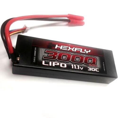Hexfly LIPO Battery , 3000mAh 30c 11.1V (138.5mm x 46.5mm x 23.5mm)***MUST USE A LIPO SPECIFIC CHARGER***&amp;l