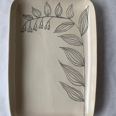 Rounded Ceramic Hand Carved Tray