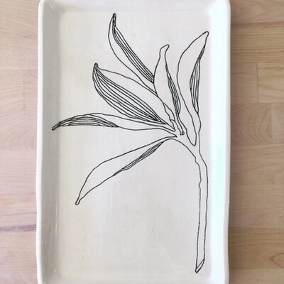 Squared Ceramic Hand Carved Tray