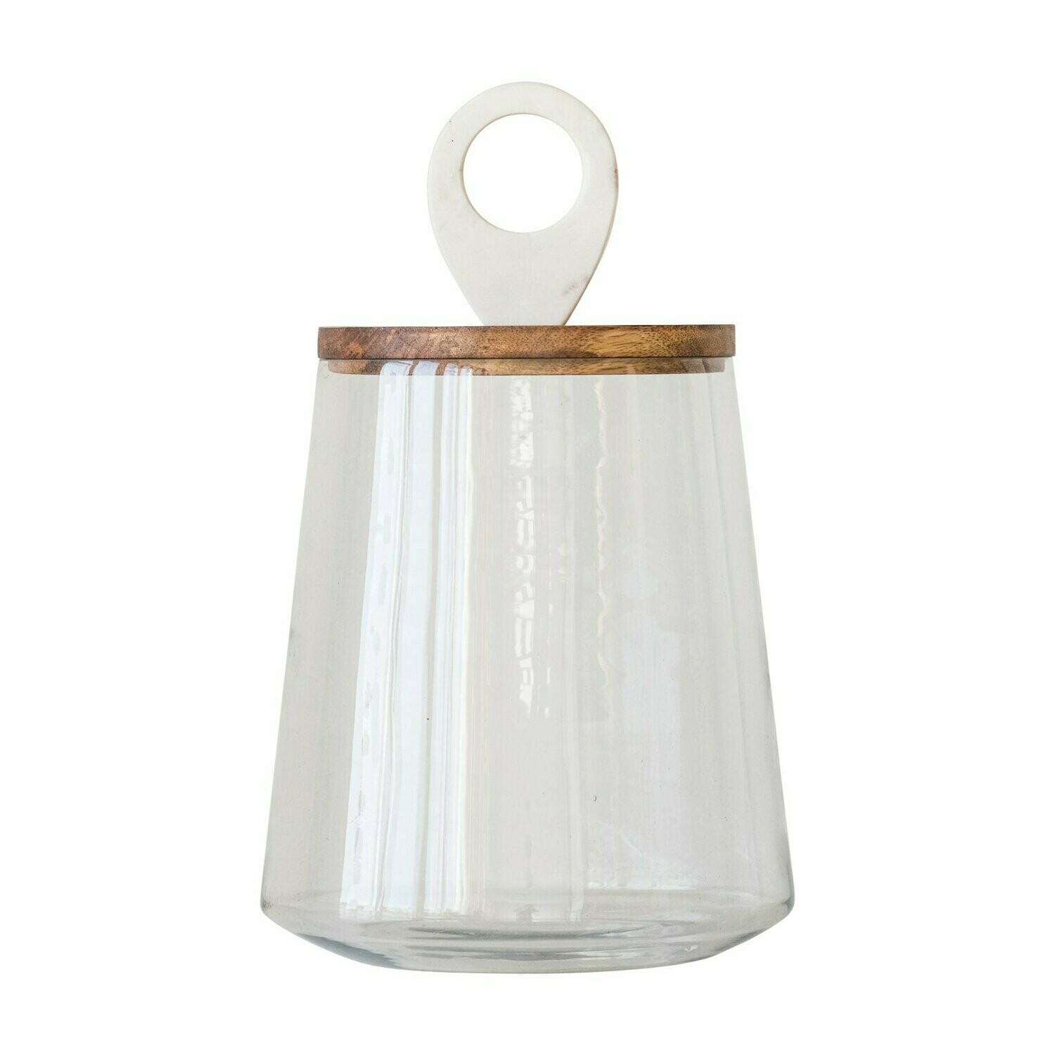 Lg glass jar w/ marble top