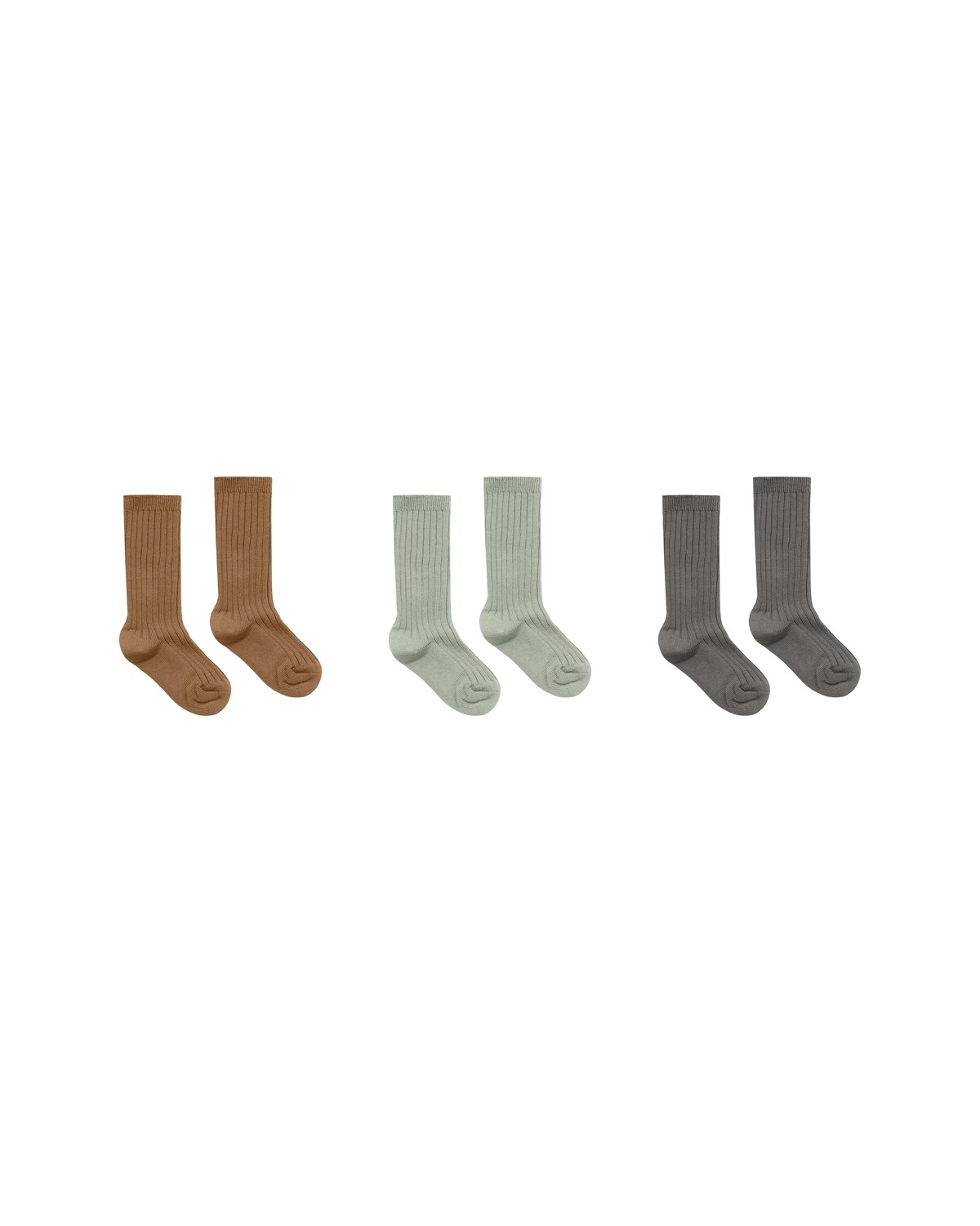 Solid Ribbed Socks Pack of 3 Rust-Agave-Charcoal