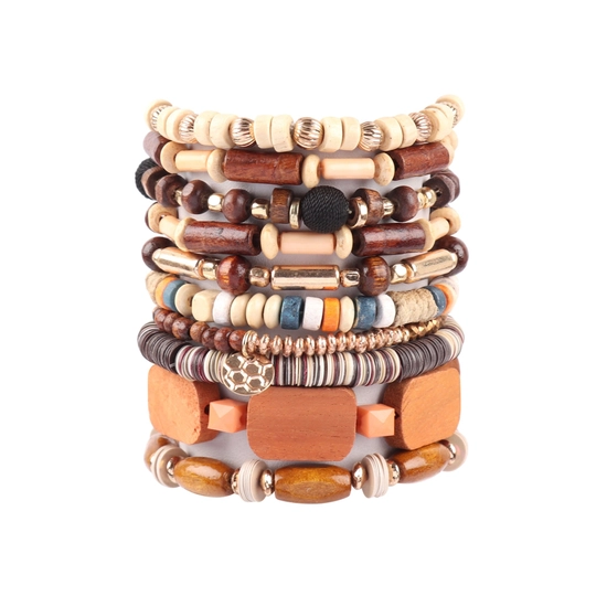 Wood Charm Mix Beads Bracelet