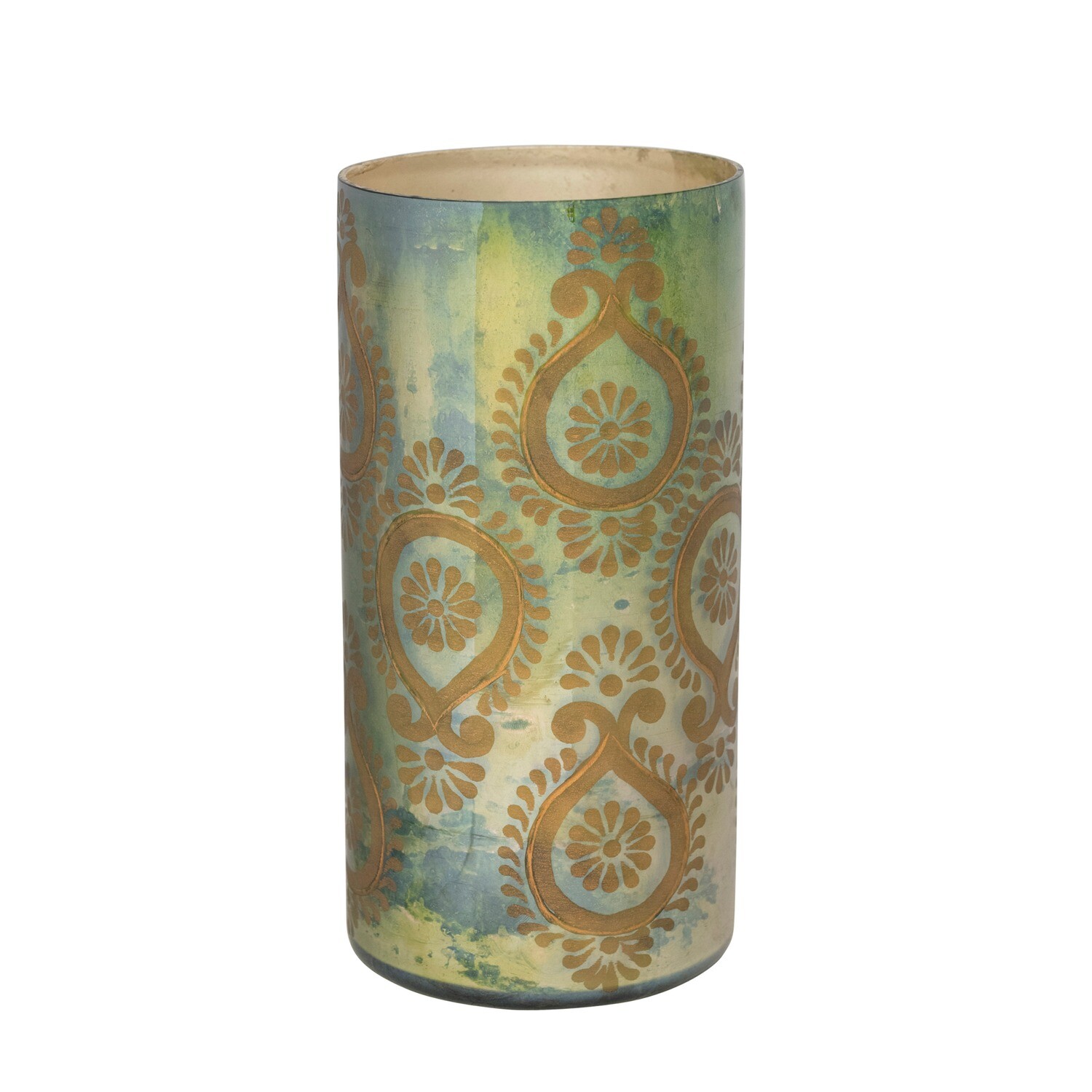 Etched Mercury Glass Vase, Green & Gold Finish