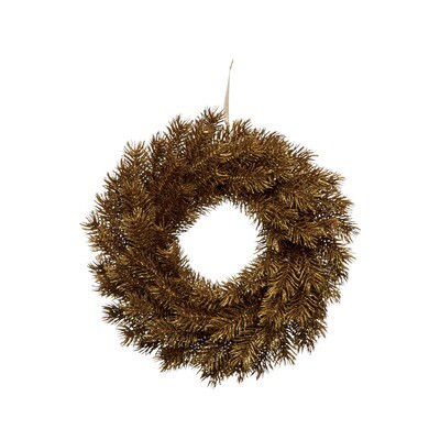 11" Faux Pine Wreath, Gold Finish