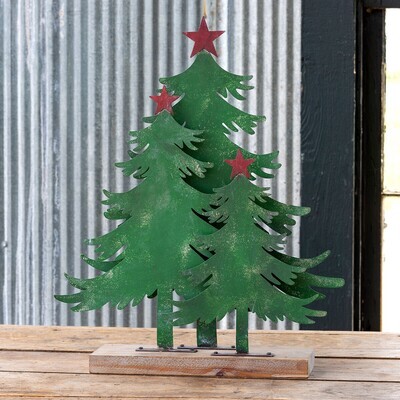 Antique Green Metal Spruce Forest Silhoutte