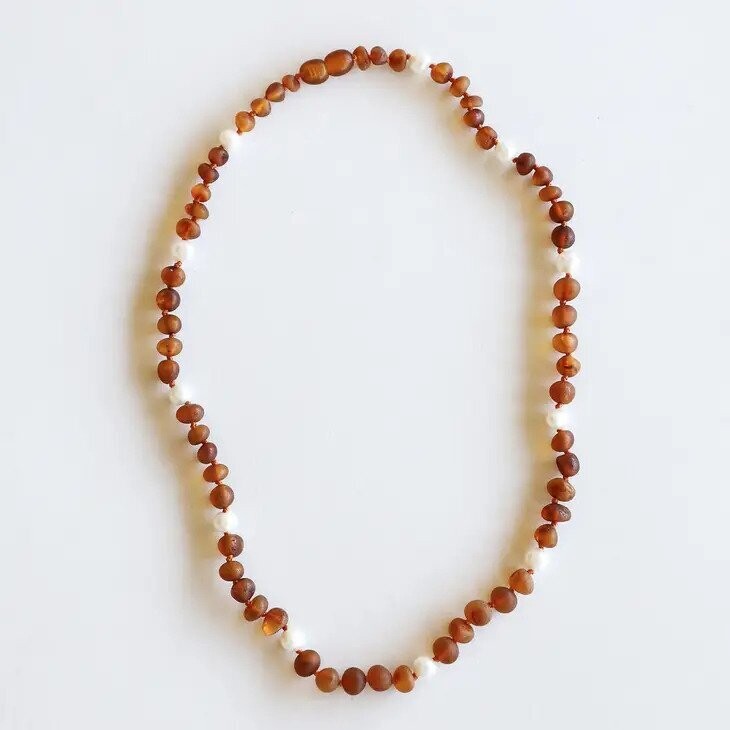 Raw Cognac Amber + Pearl Halo Necklace