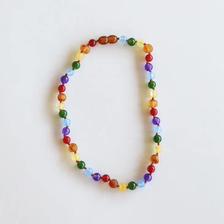Raw Amber + Gemstone Rainbow Necklace