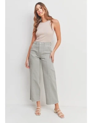 Olive Seamed Utility Straight Pant