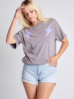 Pink and Blue Bolt OS Tee