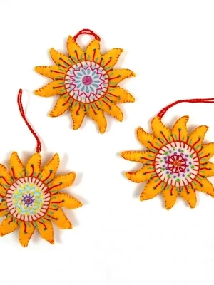 Embroidered Sun Ornaments