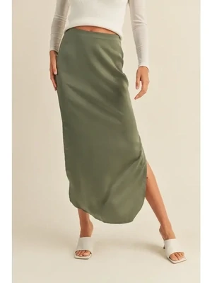Satin Side Slit Skirt