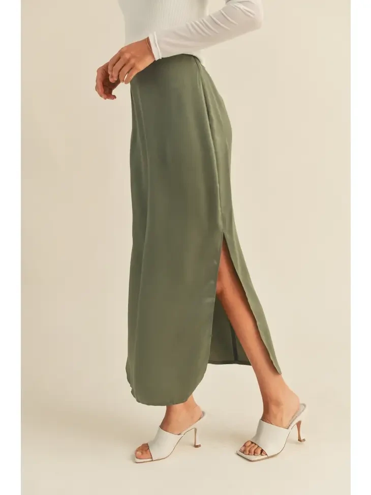 Satin Side Slit Skirt