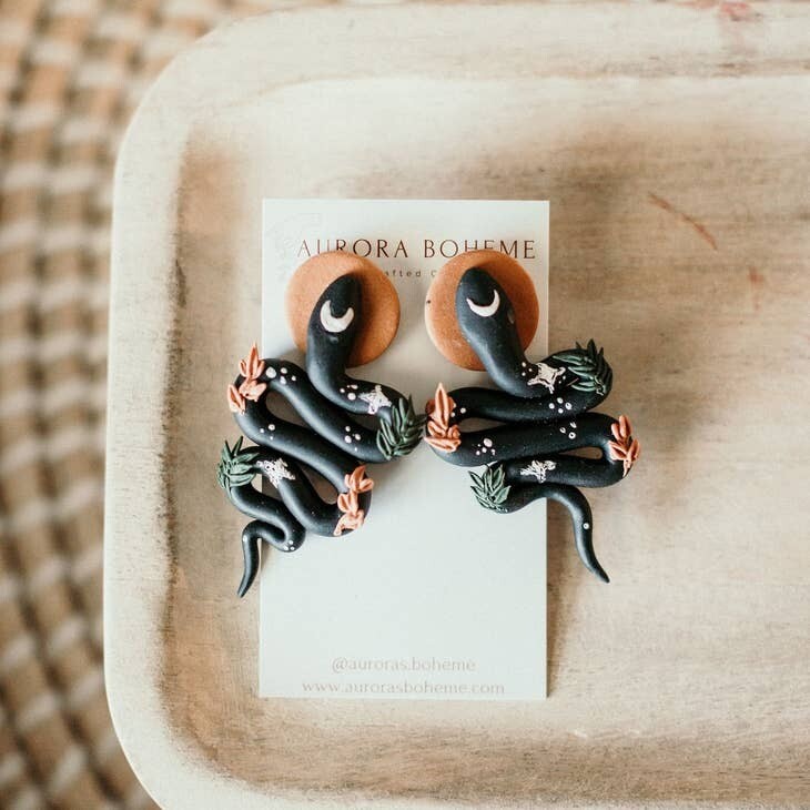 Black Snake Clay Earrings