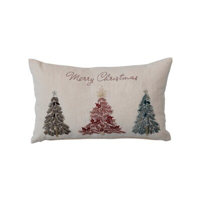 Lumbar Pillow w/ Christmas Trees, Beads, Embroidery & Sequins