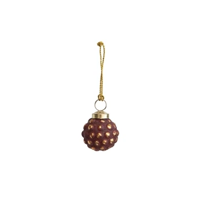 2" Round Glass Hobnail Ball Ornament, Distressed Burgundy & Gold Finish