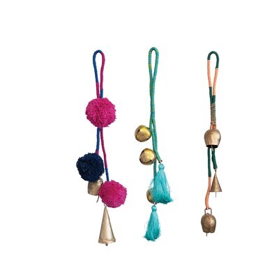 Hanging Metal Bells w/ Twisted Fabric Hangers