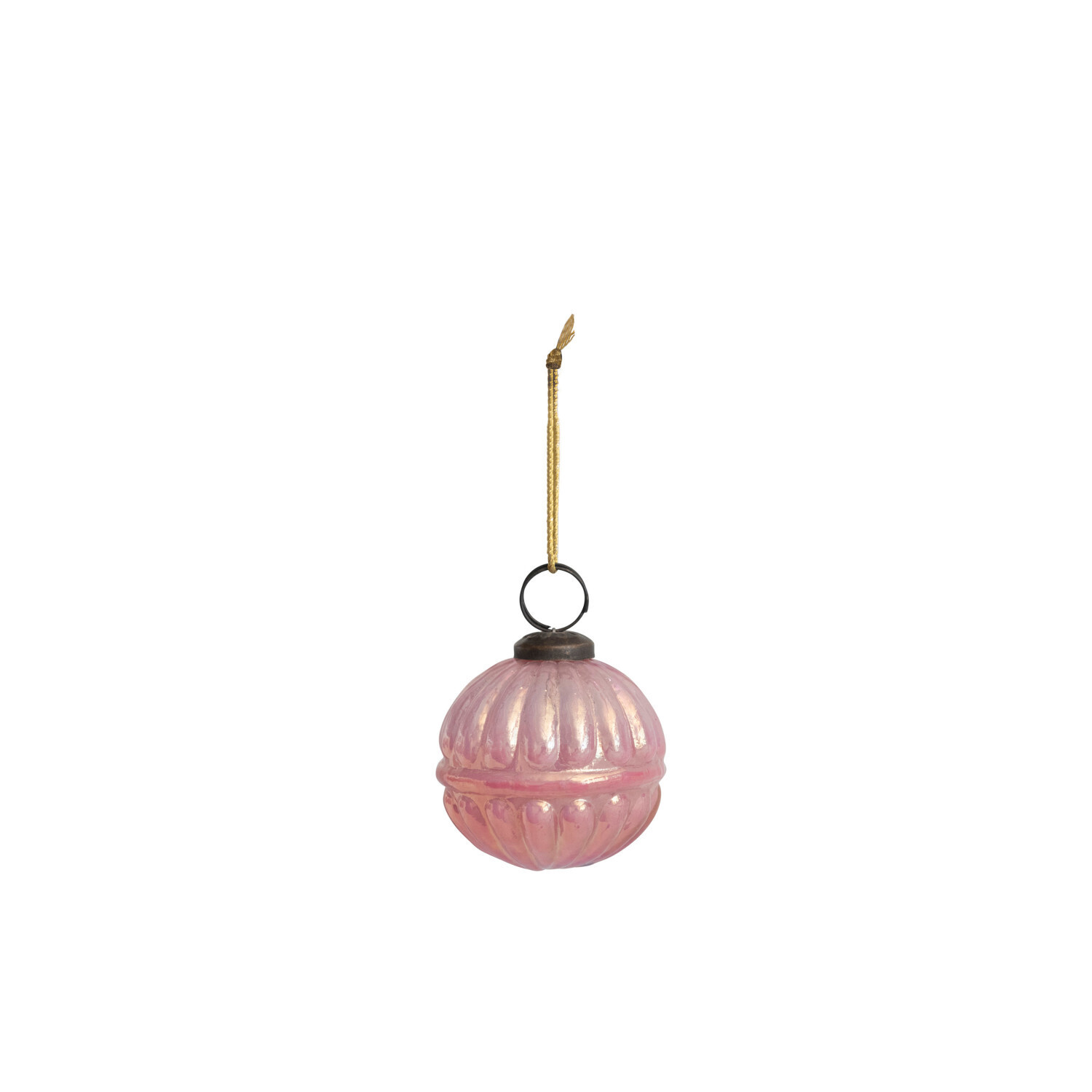 3" Round Embossed Mercury Glass Ball Ornament, Iridescent Pink