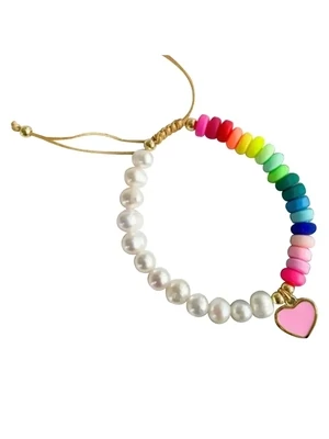 Pearl & Rainbow Bracelet w heart charm