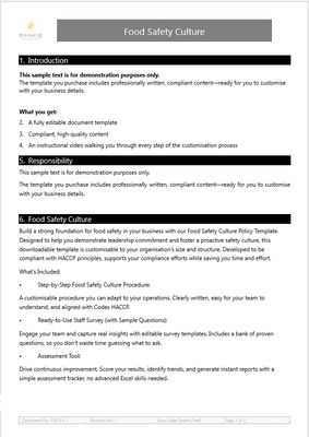 Food Safety Culture Procedure, Survey and Assessment Tool