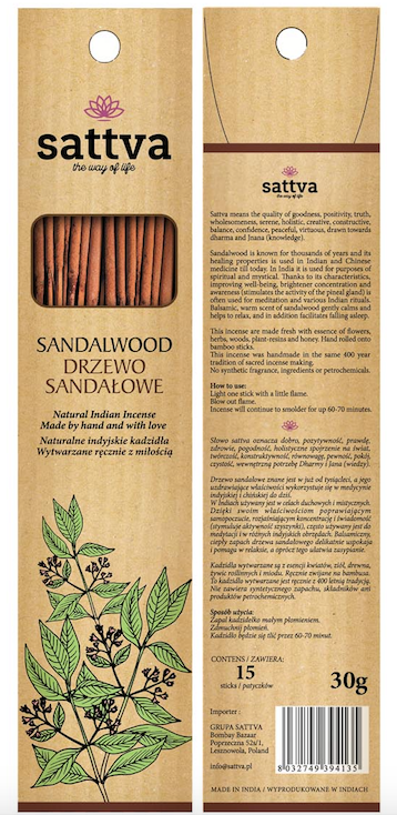 Kadzidełka Sattva - DRZEWO SANDAŁOWE Kadzidełka Sattva - DRZEWO SANDAŁOWE
