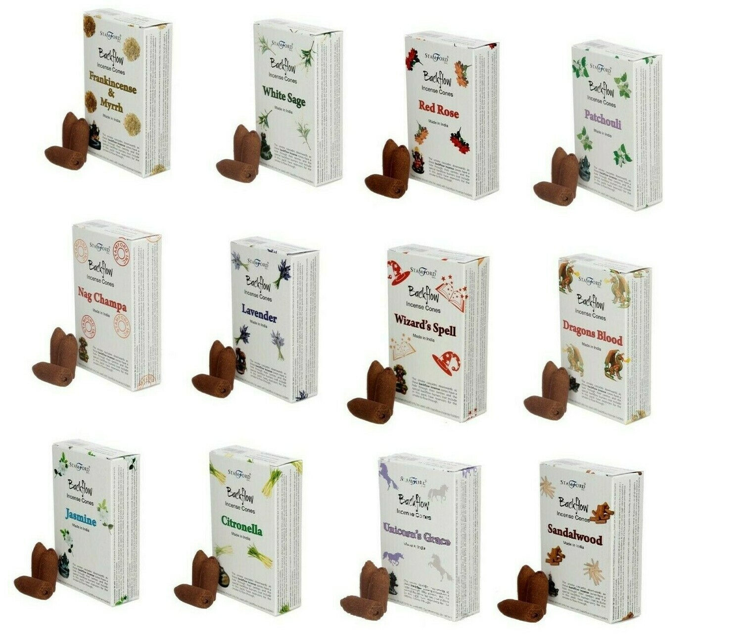Kadzidełka stożkowe Stamford BackFlow - Zestaw 12 zapachów