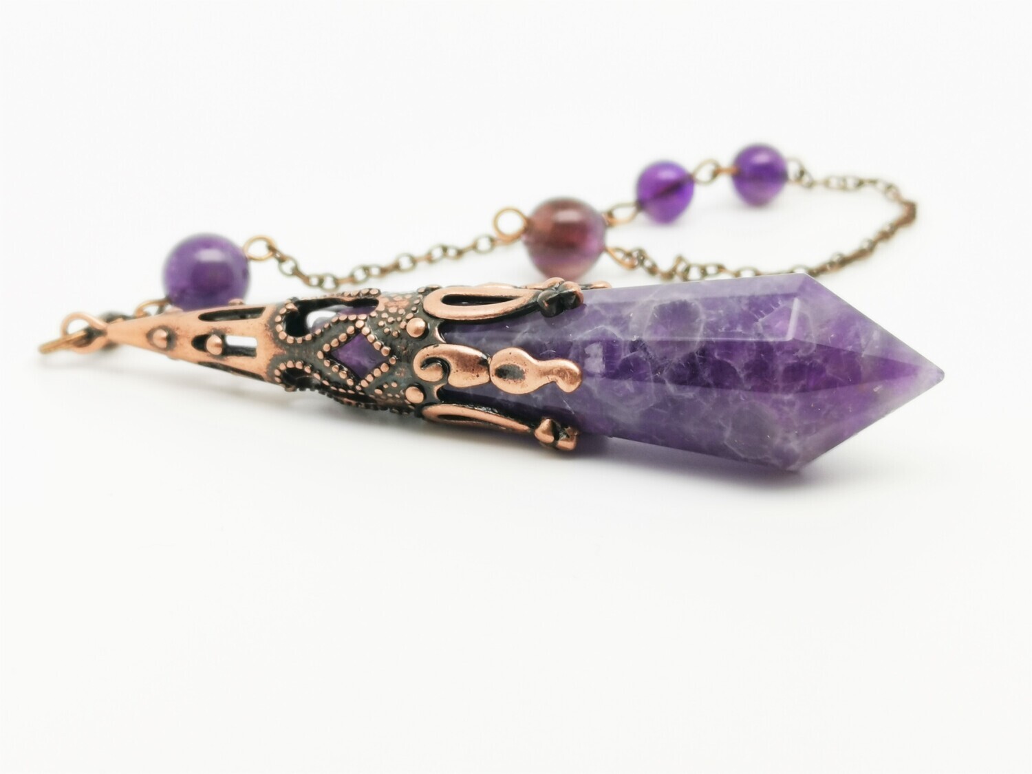 Wahadełko antyczna miedź kamień - Ametyst -04