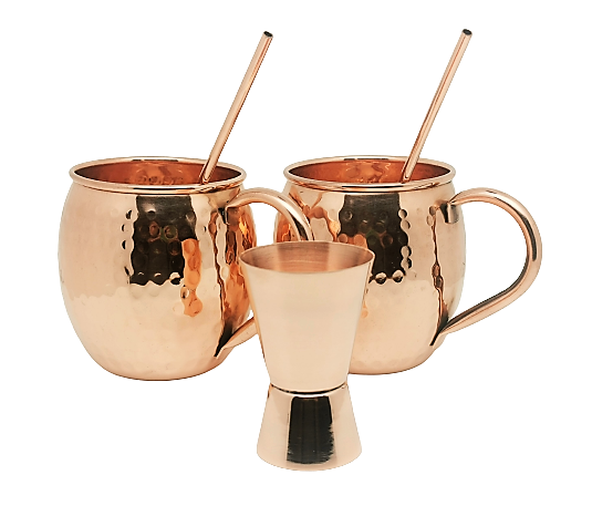 Zestaw koktajlowy z miedzi Moscow Mule (2x kubek, 2x słomka, 1x kieliszek)