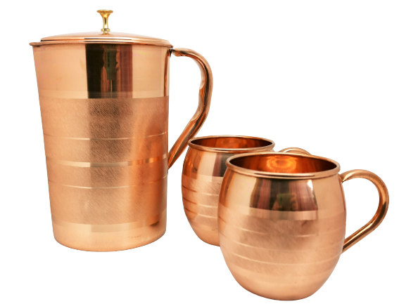 Zestaw miedziany pasy (1x dzbanek, 2x kubek)