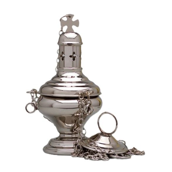 Trybularz mosiężny na łańcuchu kadzielnica 23cm niklowany