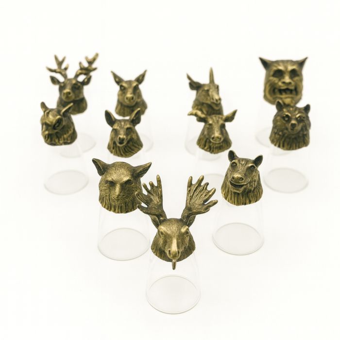 Zestaw 12 Kieliszków Bottom Up Leśne i Mistyczne Stworzenia Mosiądz 25 ml