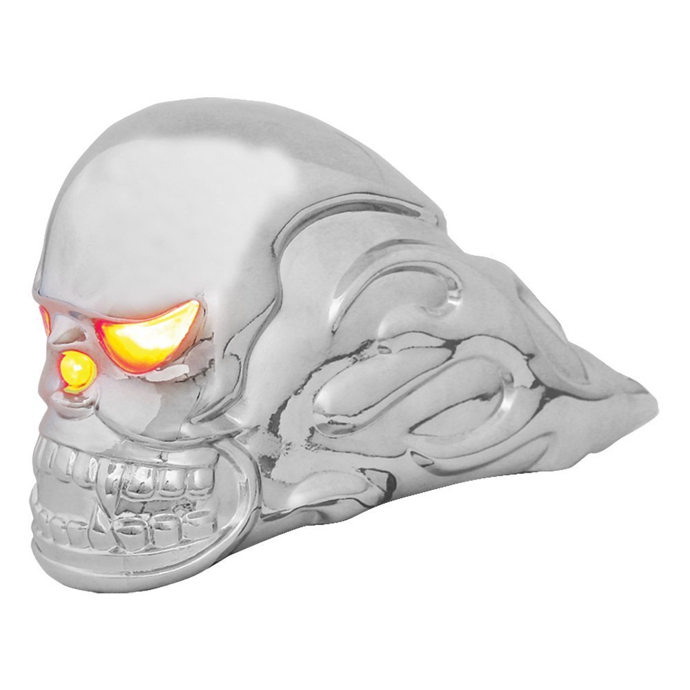Grand General Illuminated Chrome Flame Skull Hood Ornament w