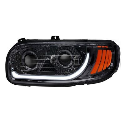 Black LED Projector Headlight with Heated Lens for Peterbilt 389