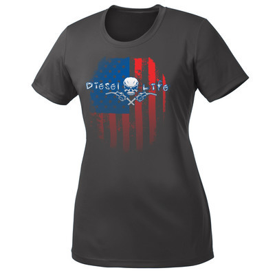 Diesel Life  Women's American Flag Short Sleeve T-Shirt - Dark Gray