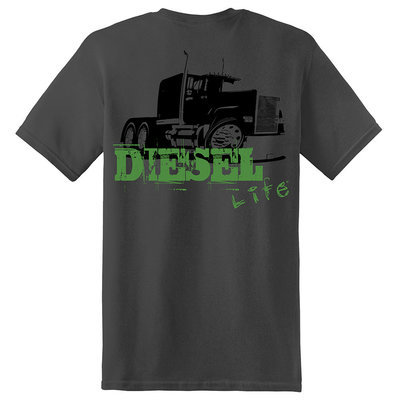 Diesel Life Neon Green Diesel Semi Truck Short Sleeve T-Shirt - Gray