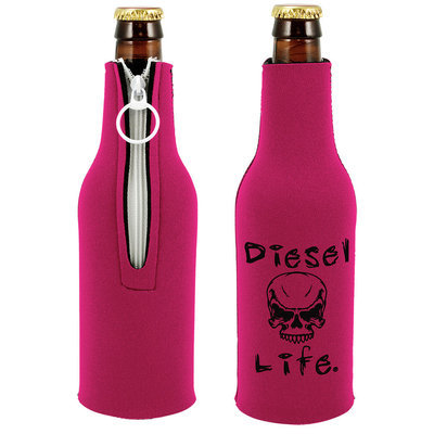 Diesel Life Skull Bottle Koozie Pink with Black Imprint