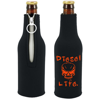 Diesel Life Skull Bottle Koozie Black with Orange Imprint