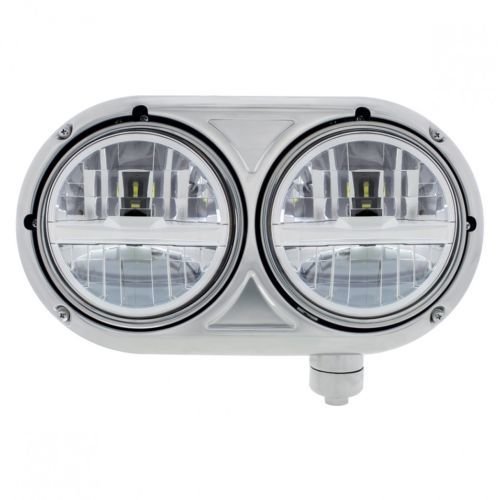 Dual Silver Headlight w/ 8 LED Bulb - 304 Stainless - Passenger for Peterbilt 359