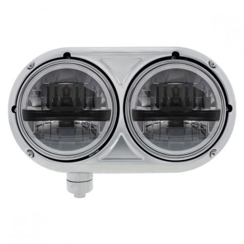 Dual Black Headlight w/ 8 LED Bulb - 304 Stainless - Driver Side for Peterbilt 359