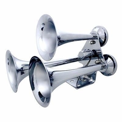 3 Trumpet Train Horn, Competition Series, Chrome, Solenoid, 150 Decibels