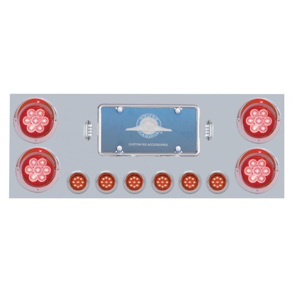 Stainless Rear Center Panel w/ 7 LED Lights and Visors - Red LED/Red Lens