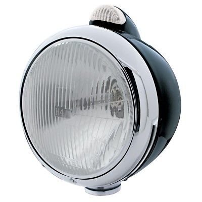 GUIDE Headlight, Dual Function, Black, H4 Bulb - Amber LED/Clear Lens Turn