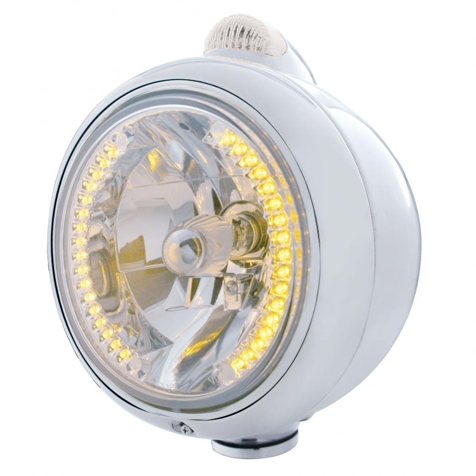 Headlight H4 Bulb w/ LED & LED Turn Signal - Amber LED/Clear Lens